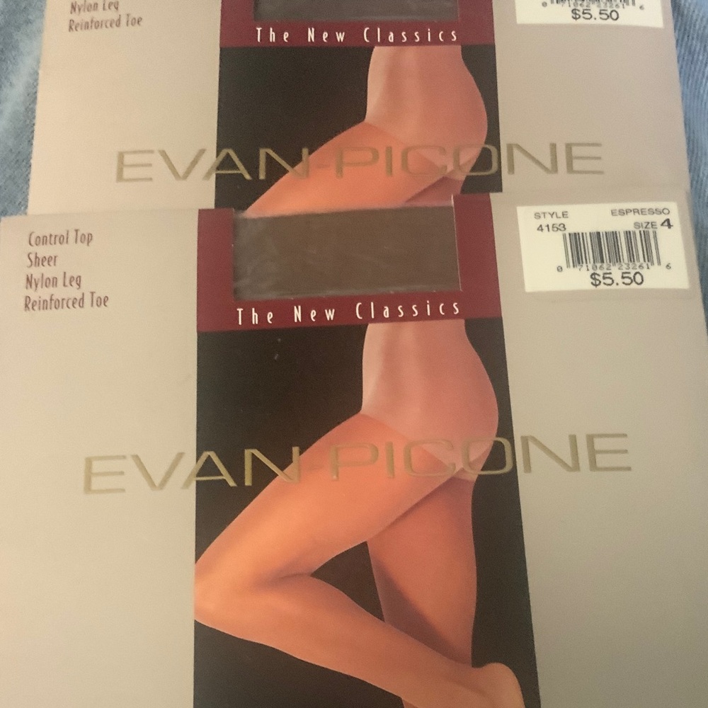 Evan Picone Control Top Sheer Shadow Toe Espresso Pantyhose Womens Size 4 #4163